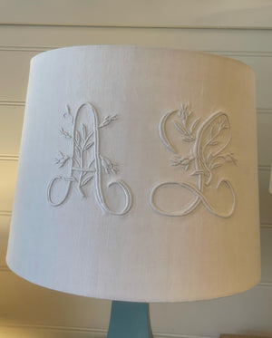 Antique French Linen 'AL' Monogrammed lampshade
