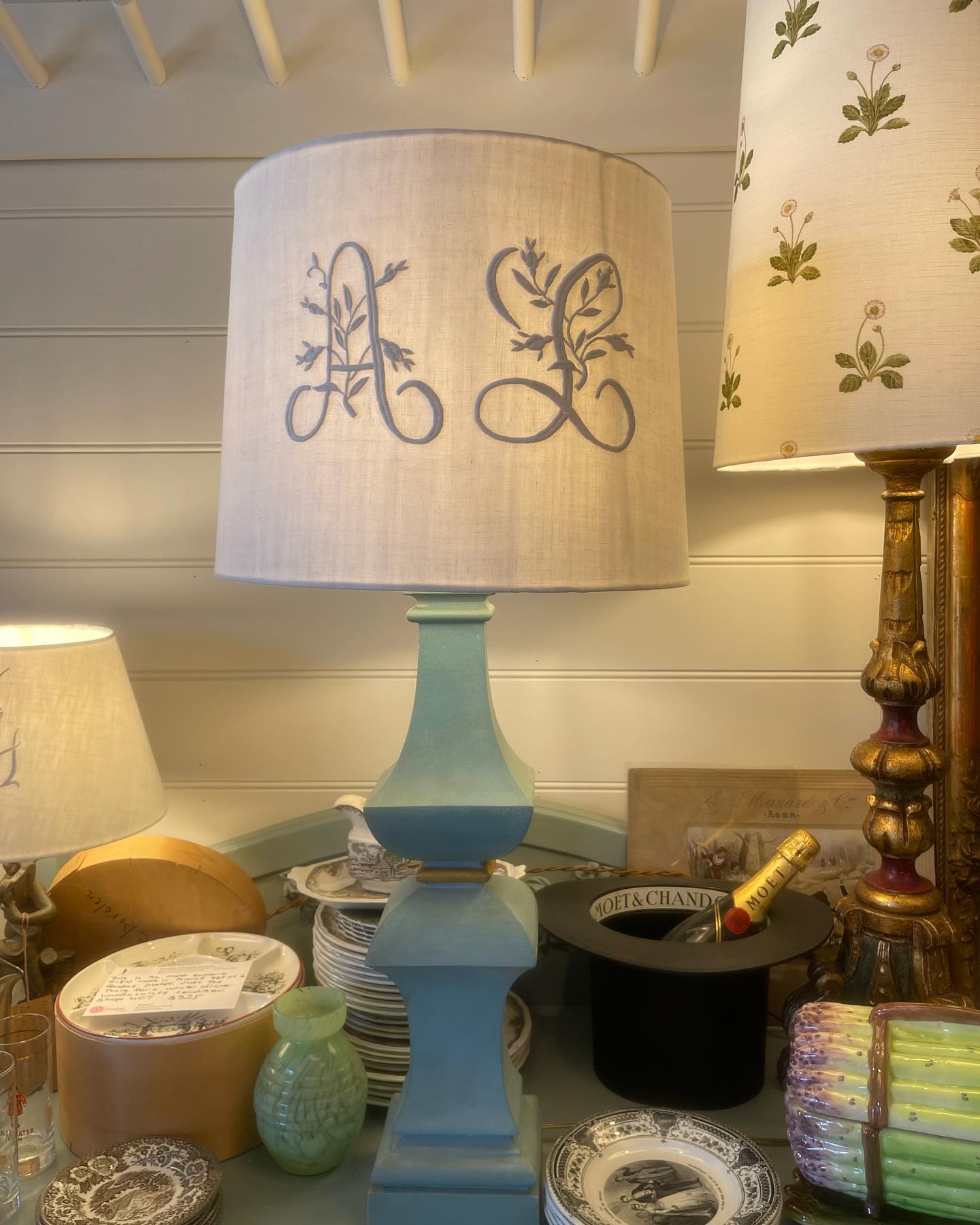 Decorative Lamp Base - Duck Egg & Gold