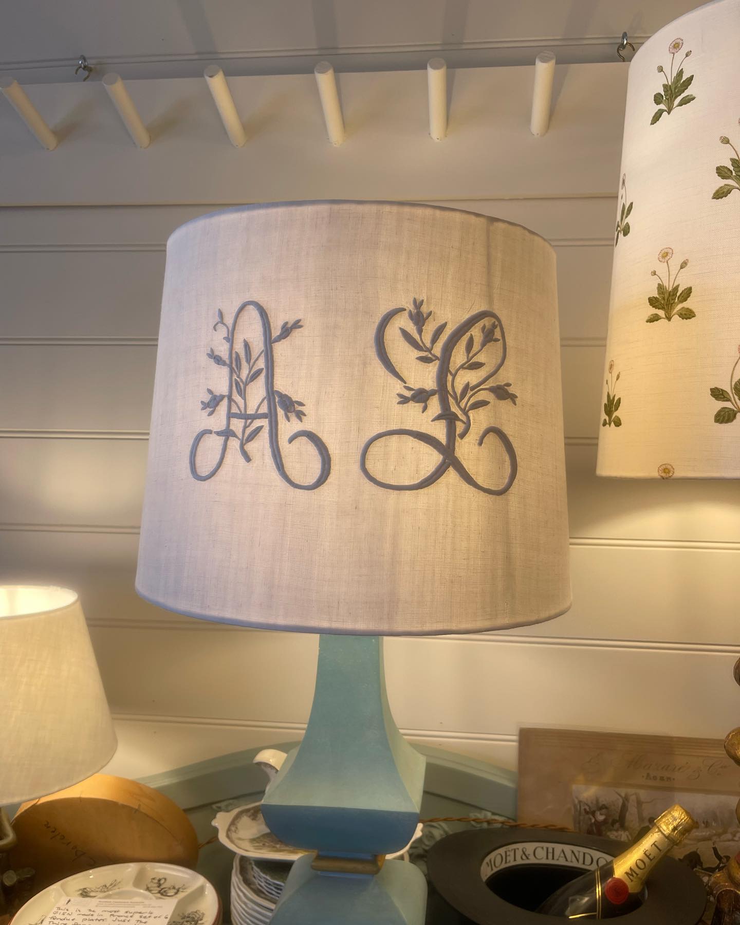 Antique French Linen 'AL' Monogrammed lampshade
