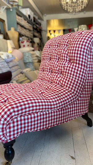 Red Gingham Buttoned Bedroom Chair