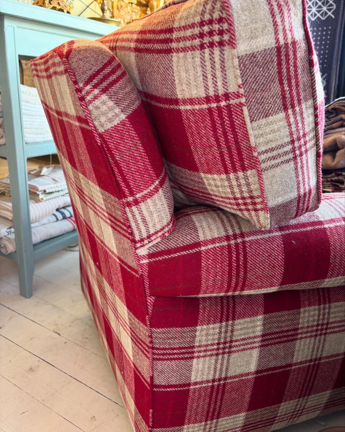 Red Tartan Wool Armchair