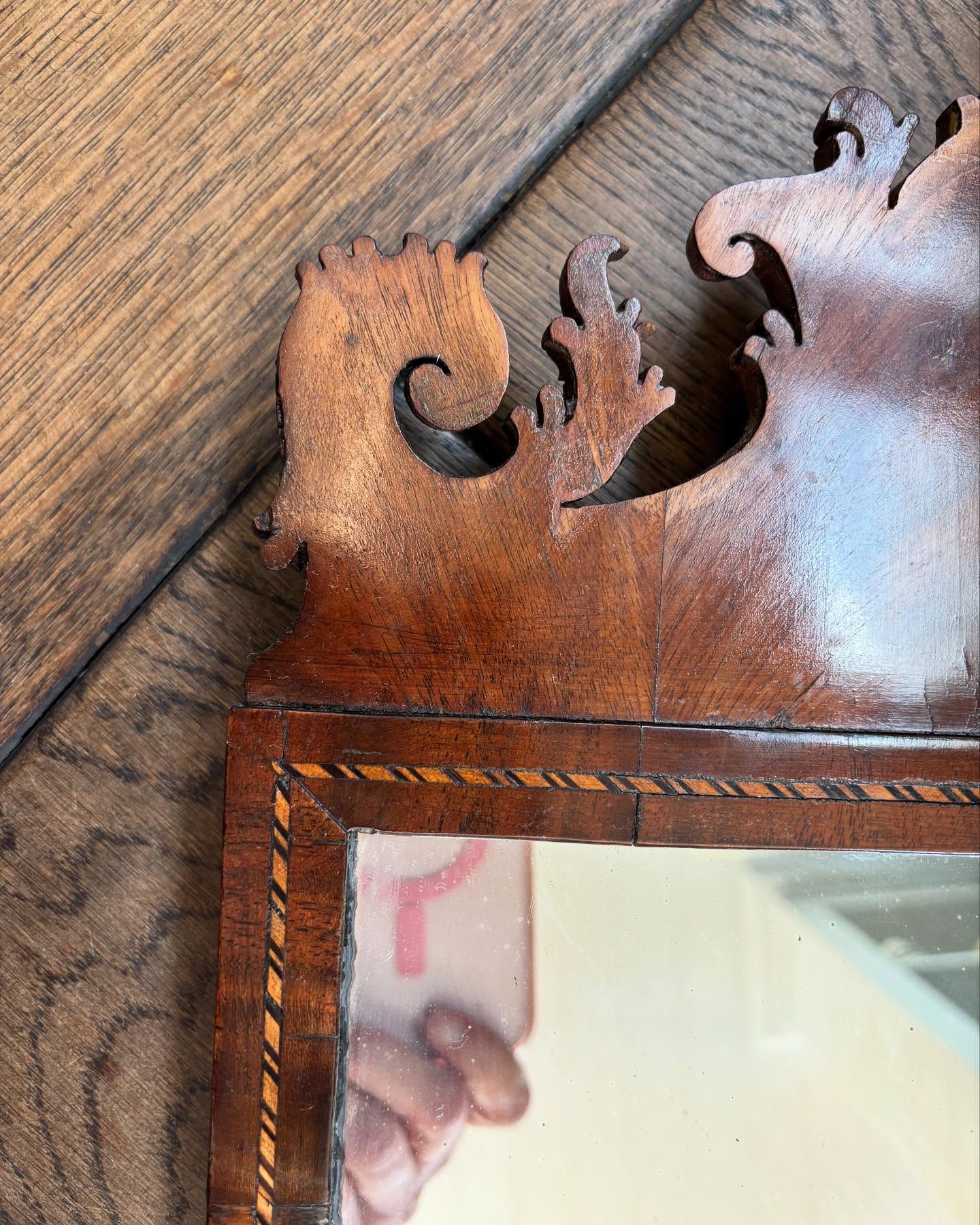 19th century English Mahogany scrolled mirror