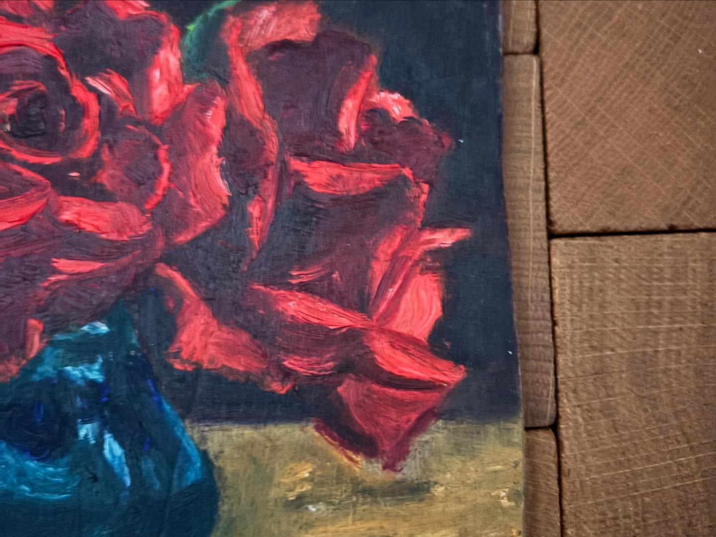 Vintage French Red Rose Painting