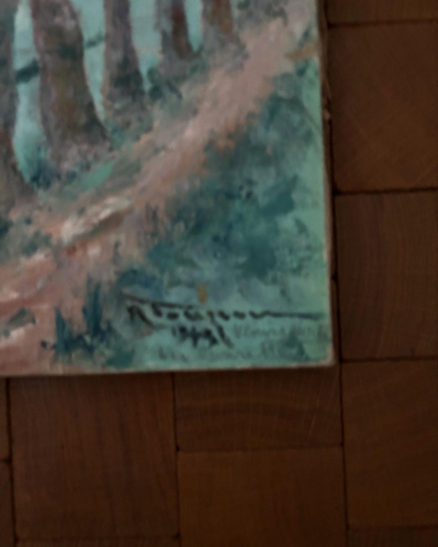 Vintage French River Boating Scene Painting