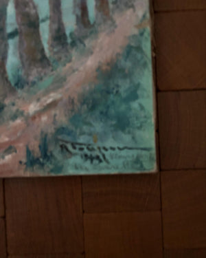 Vintage French River Boating Scene Painting