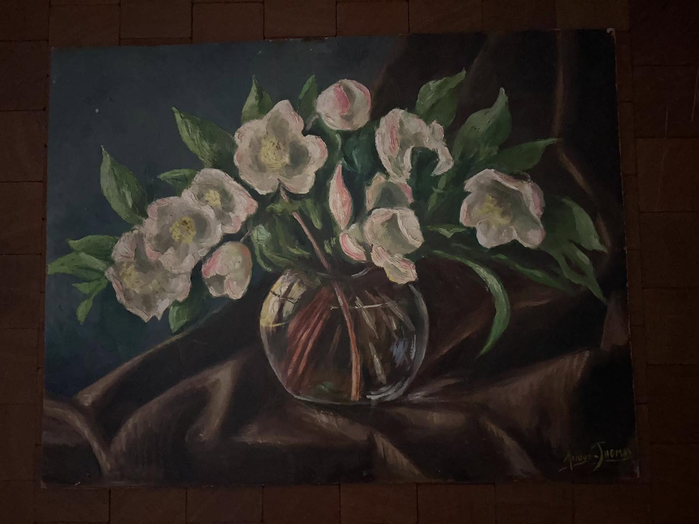 Vintage French Pink Blossom Floral Painting