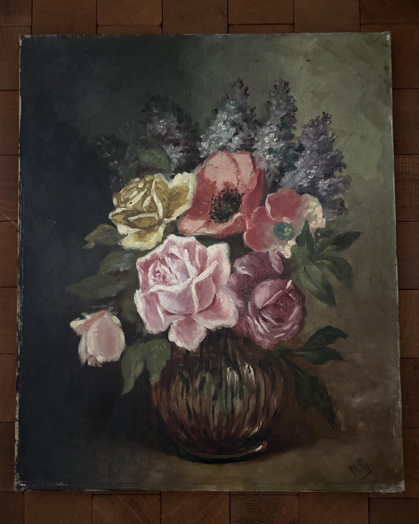 Vintage French Colourful Mixed Floral Painting
