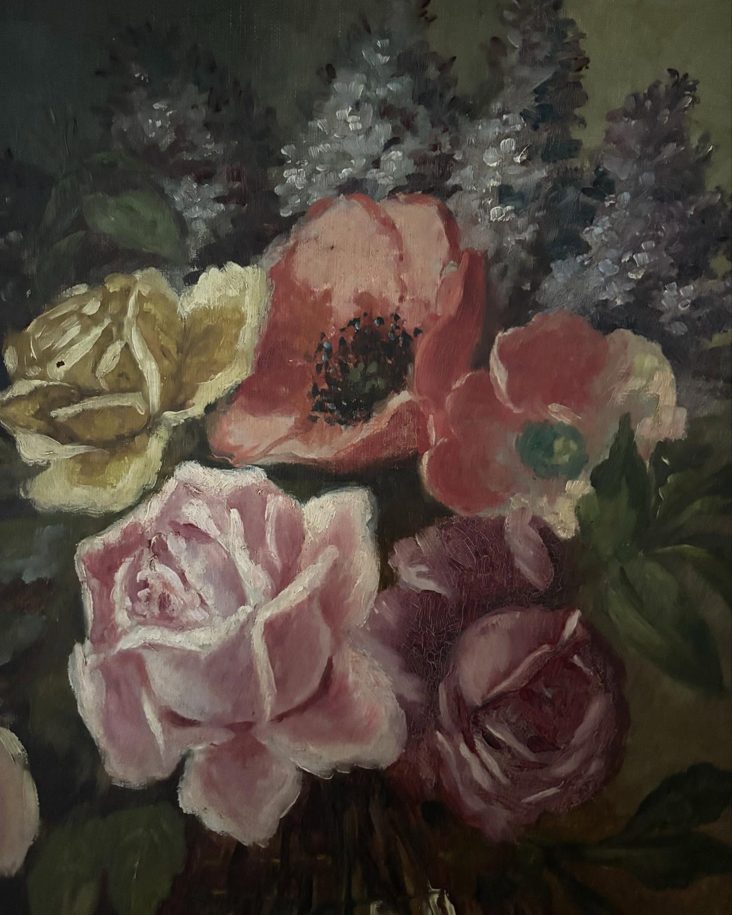 Vintage French Colourful Mixed Floral Painting