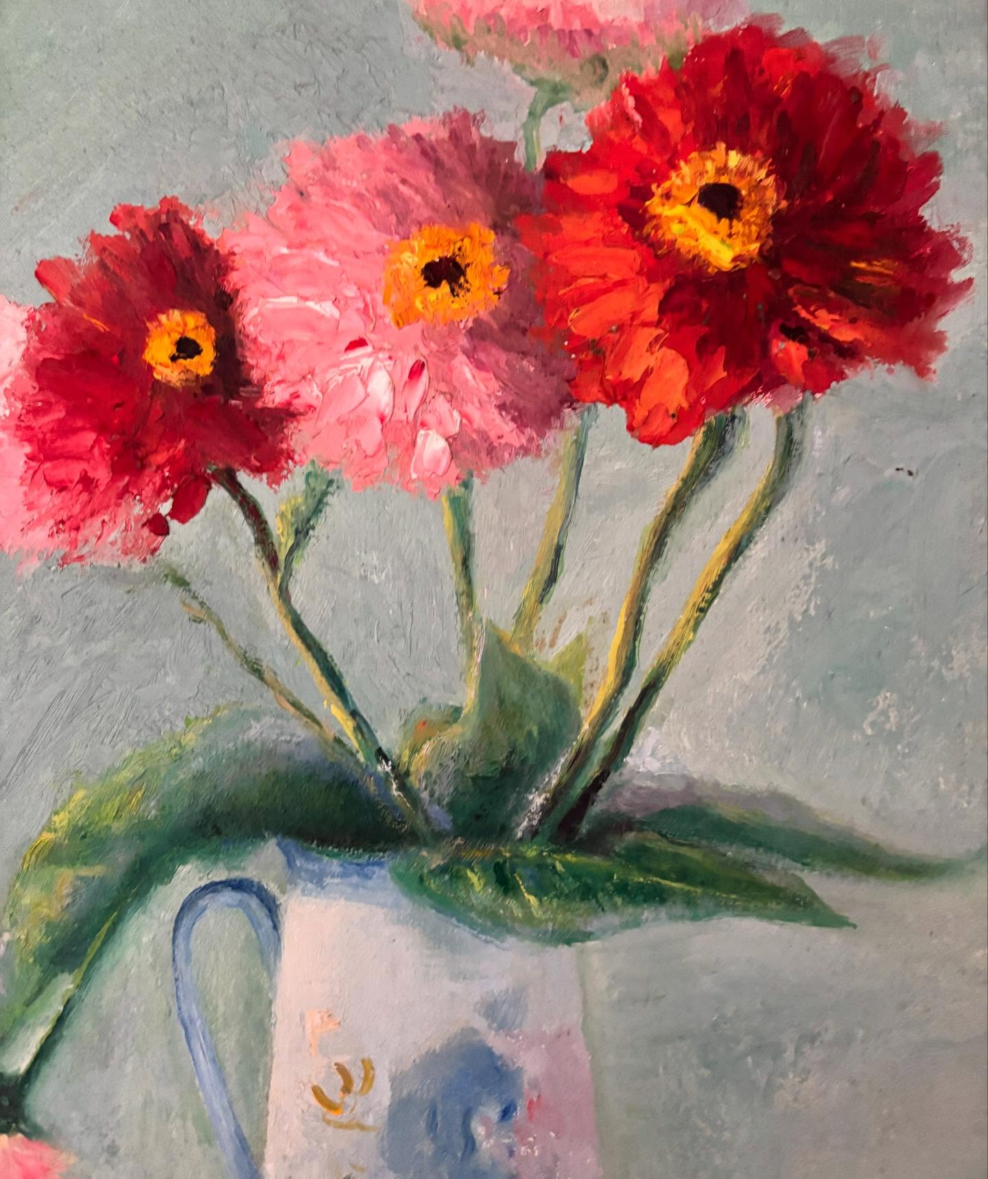 Vintage French Still-life Pink Floral Painting