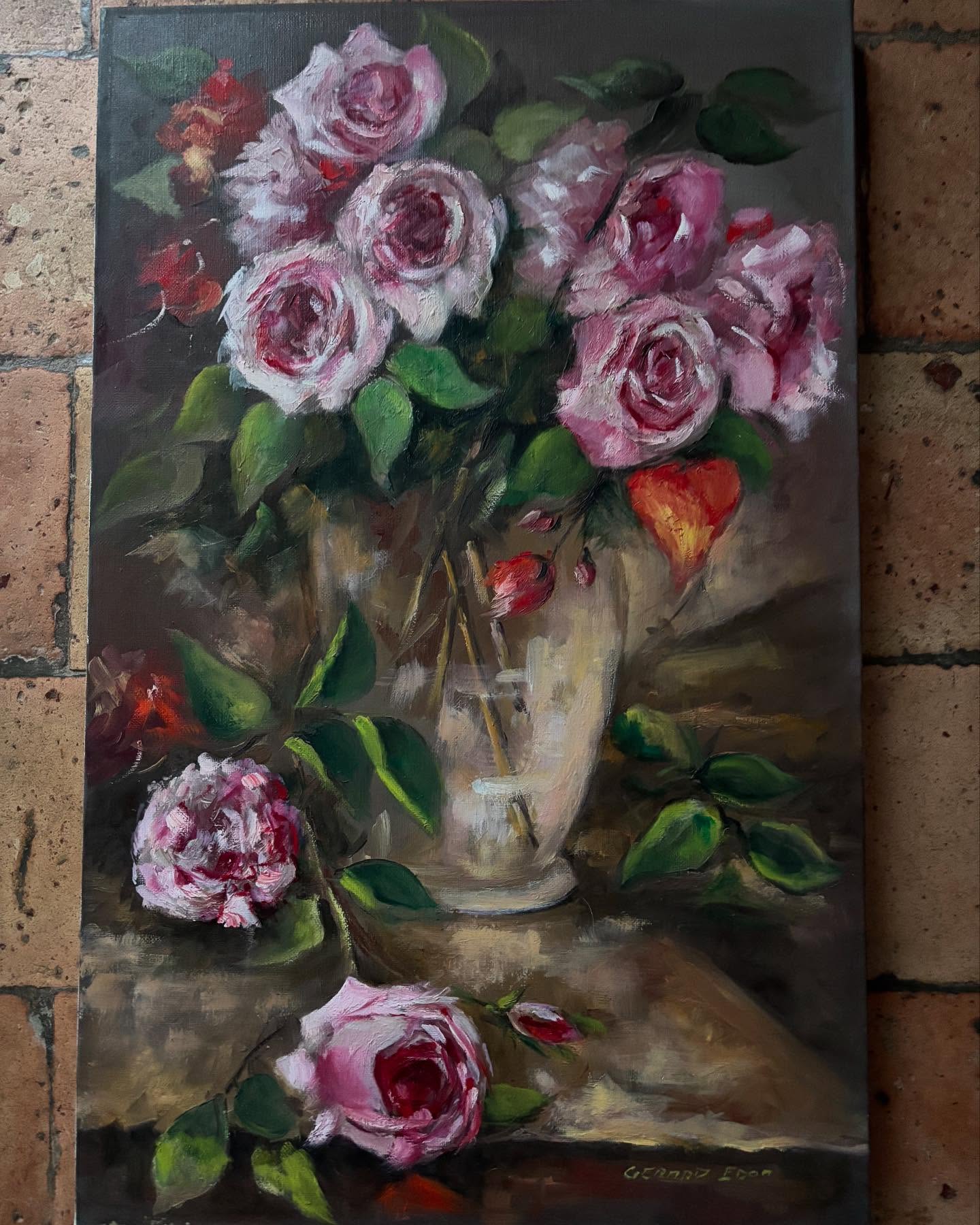 Vintage French Pretty Pink Rose Painting