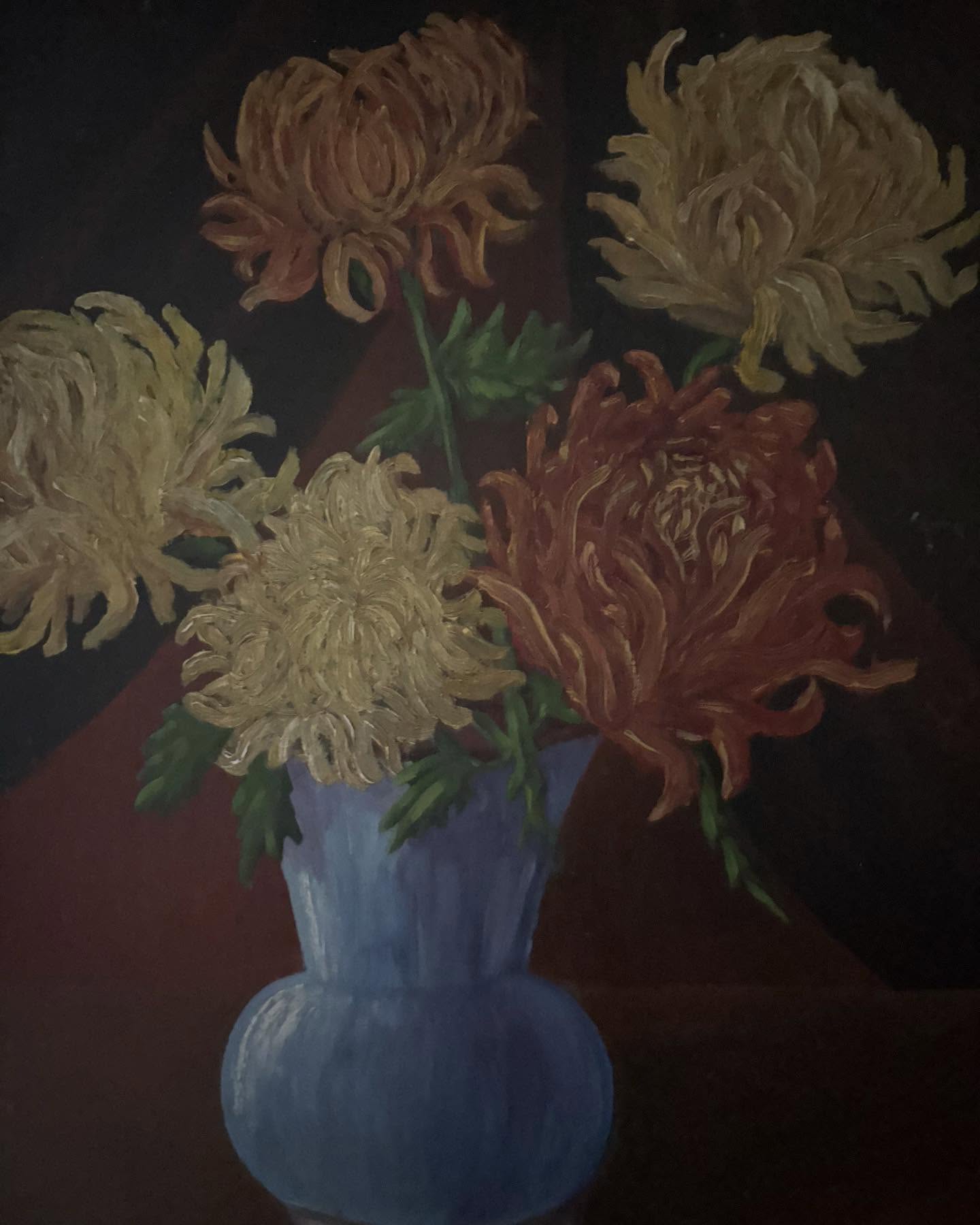 Vintage French Zinnias Floral Painting