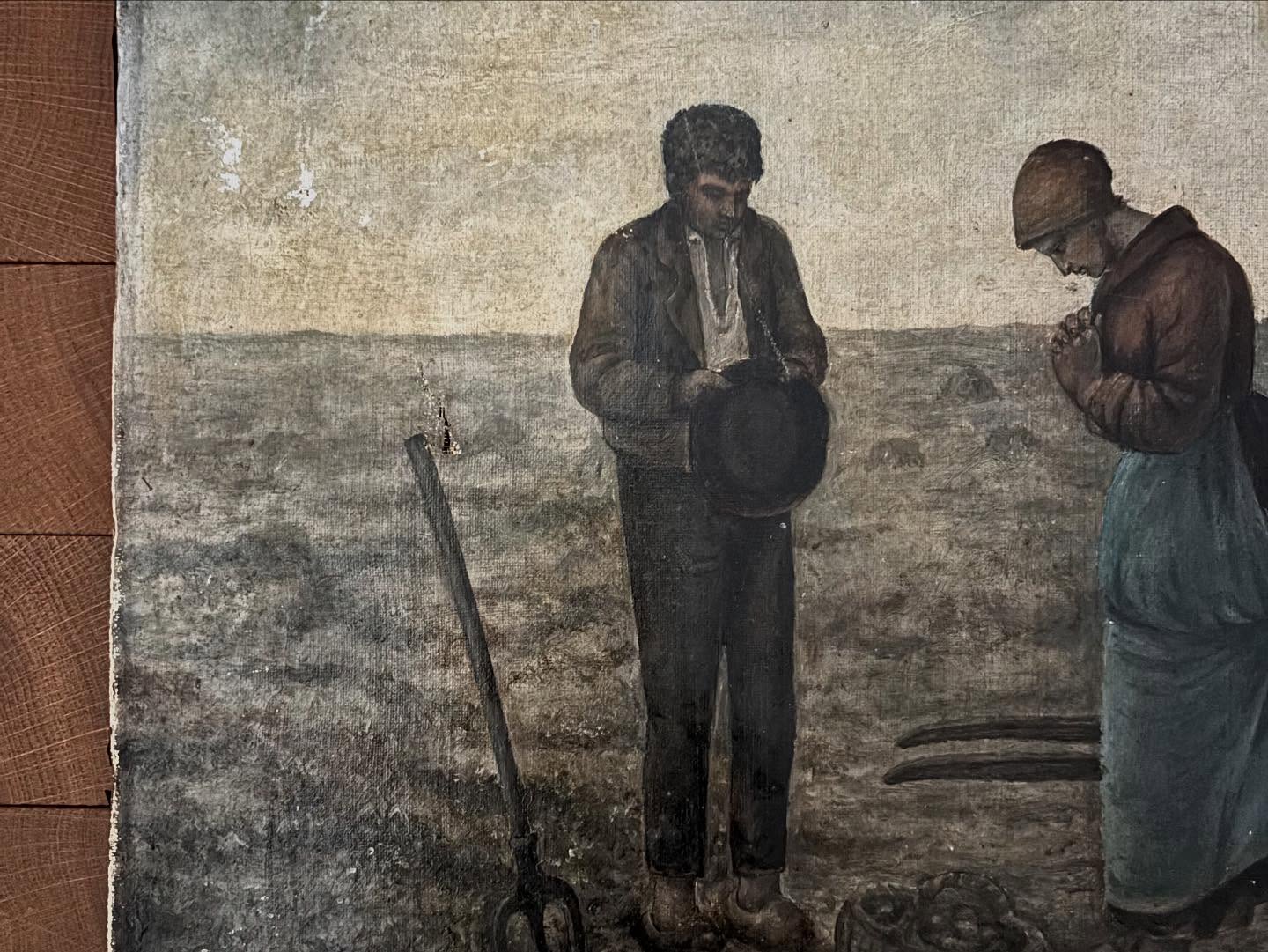 Vintage French Rural Farming Scene Painting