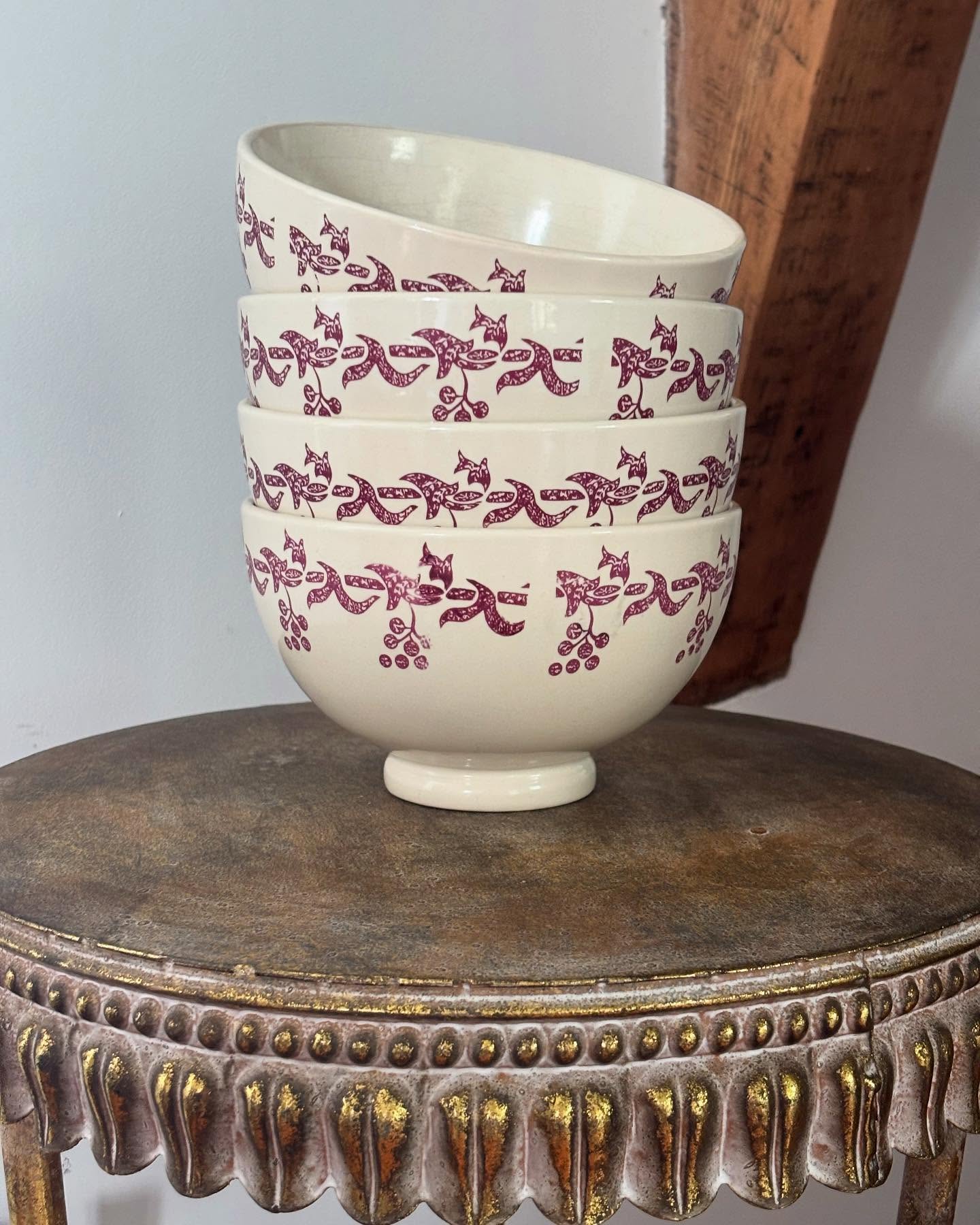 Vintage pink floral cafe-au-lait bowls