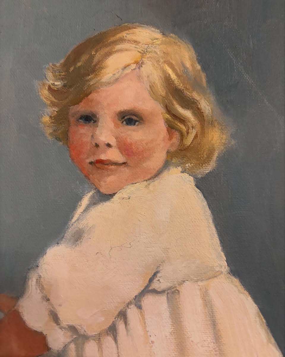 Vintage French Young Girl Painting