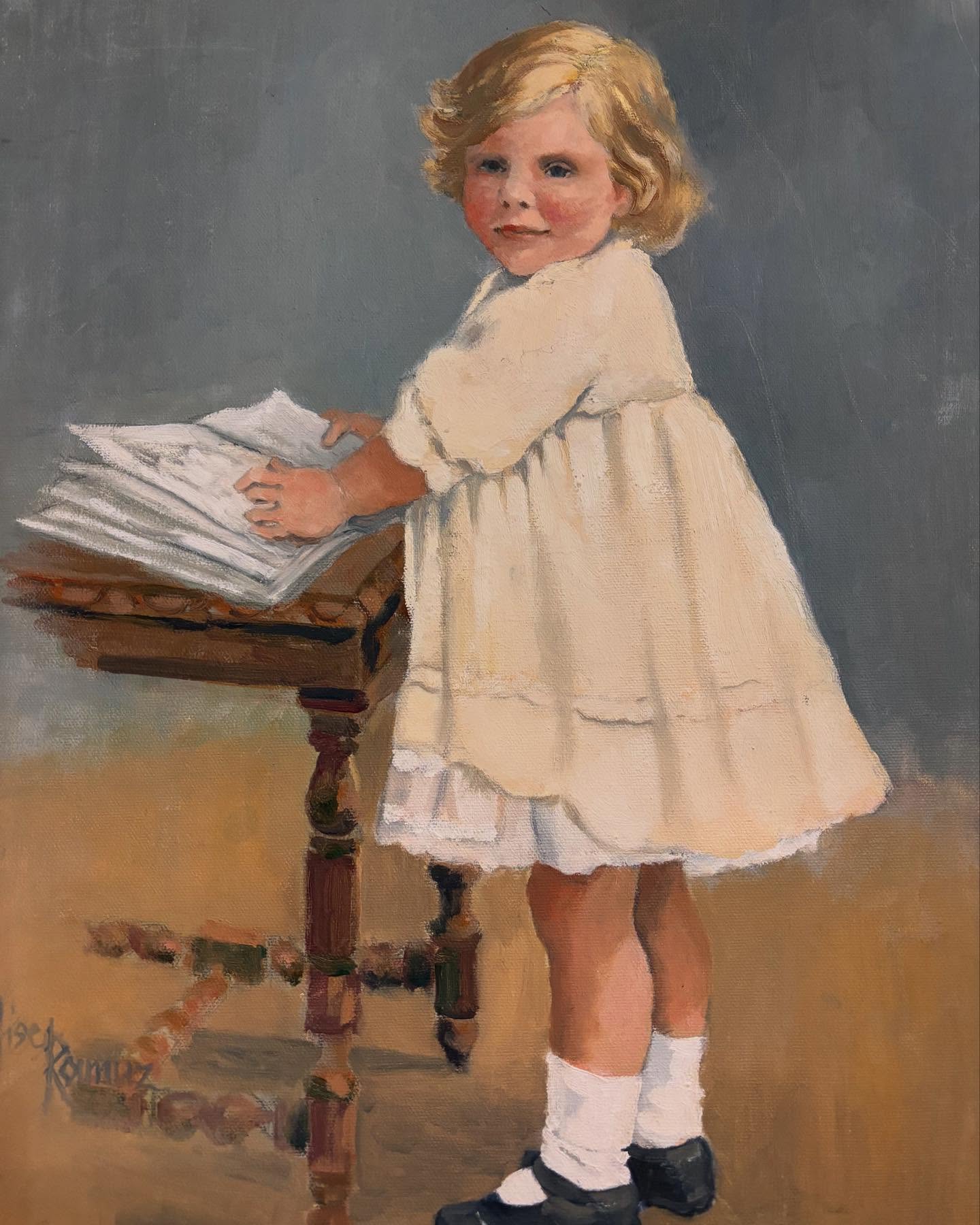 Vintage French Young Girl Painting