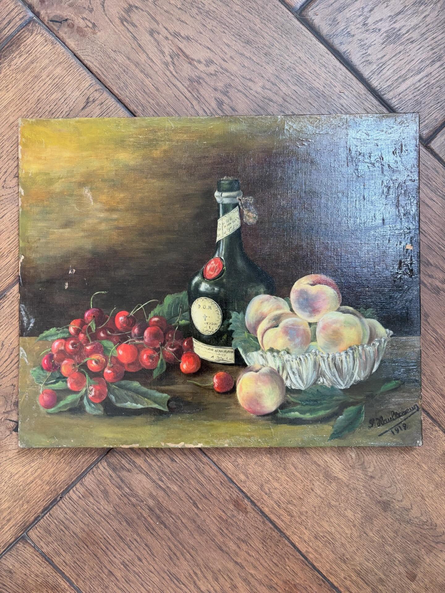 Vintage French DOM still-life painting on canvas
