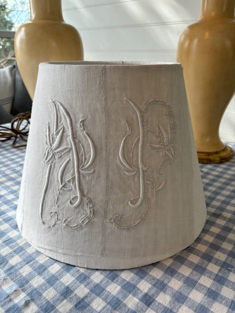 Antique French Linen Monogrammed AP Lampshade