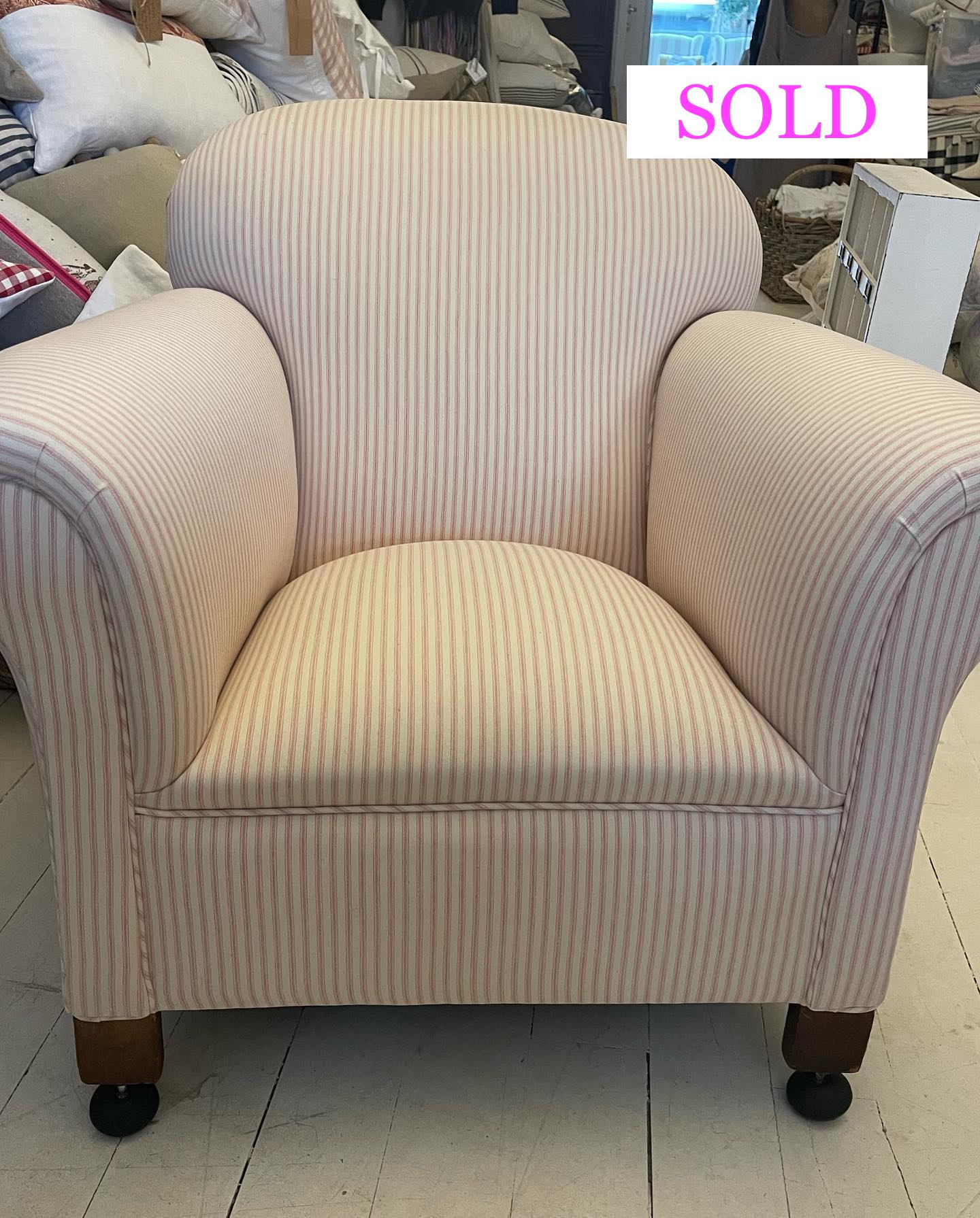 Pink Ticking Stripe Armchair