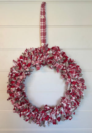 Christmas Rag Wreath - Christmas Red