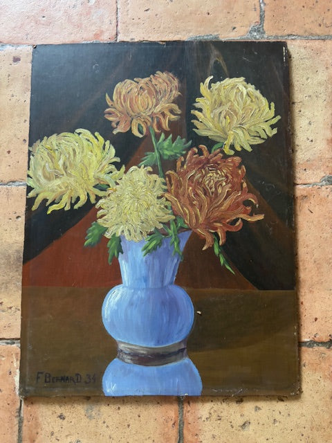 Vintage French Zinnias Floral Painting