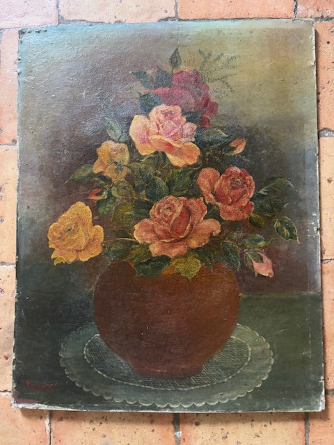 Vintage French Mixed Rose Painting
