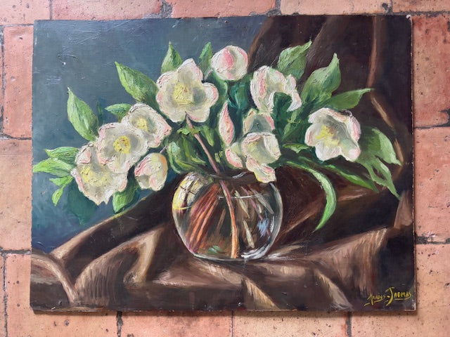 Vintage French Pink Blossom Floral Painting