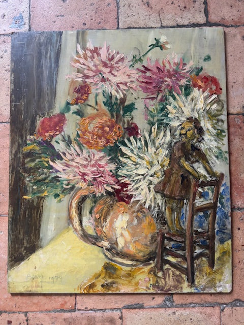 Vintage French Chrysanthemums Painting