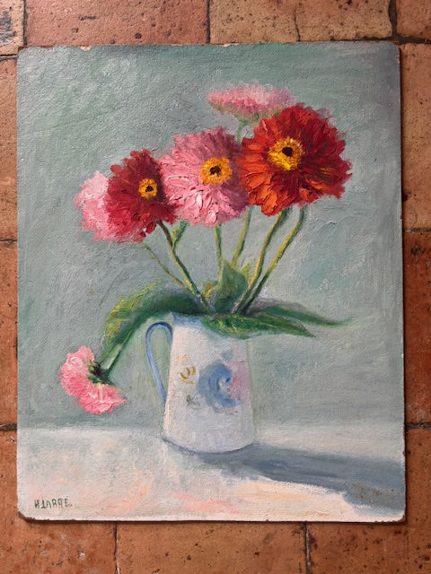 Vintage French Still-life Pink Floral Painting