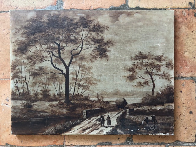 Vintage French Rural Scene Painting