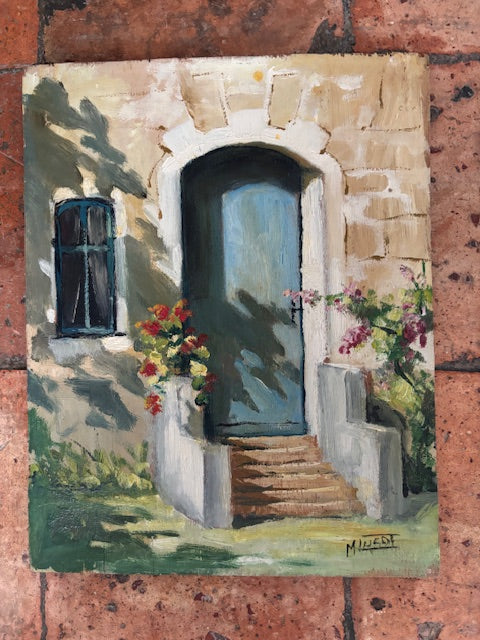 Vintage French Rural Doorway Scene Painting