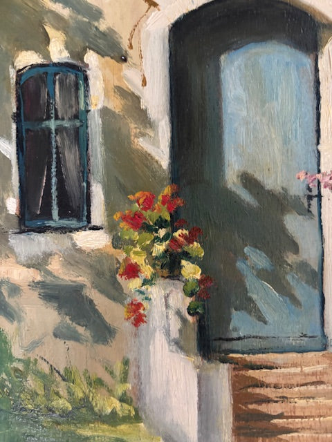Vintage French Rural Doorway Scene Painting