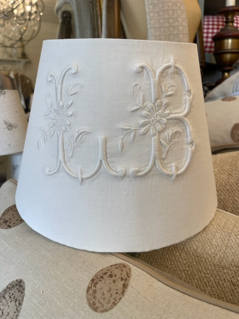 Antique French Linen 'LB' Monogrammed lampshade