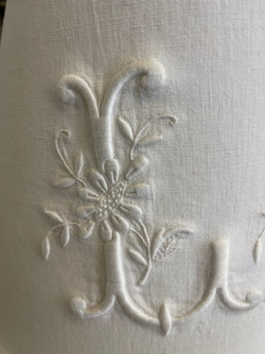 Antique French Linen 'LB' Monogrammed lampshade