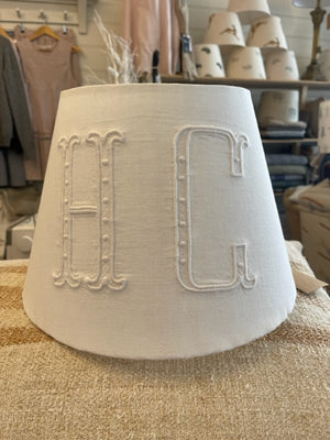 Antique French Linen 'HC' Monogrammed lampshade
