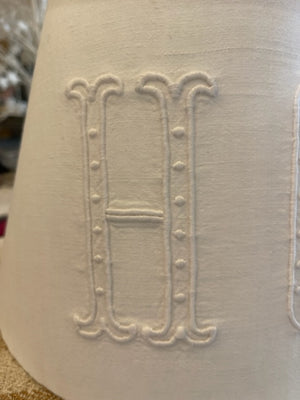Antique French Linen 'HC' Monogrammed lampshade