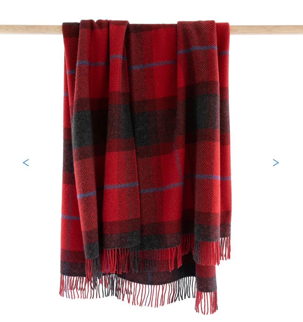 Merino Cashmere Throw - Red & Charcoal Check