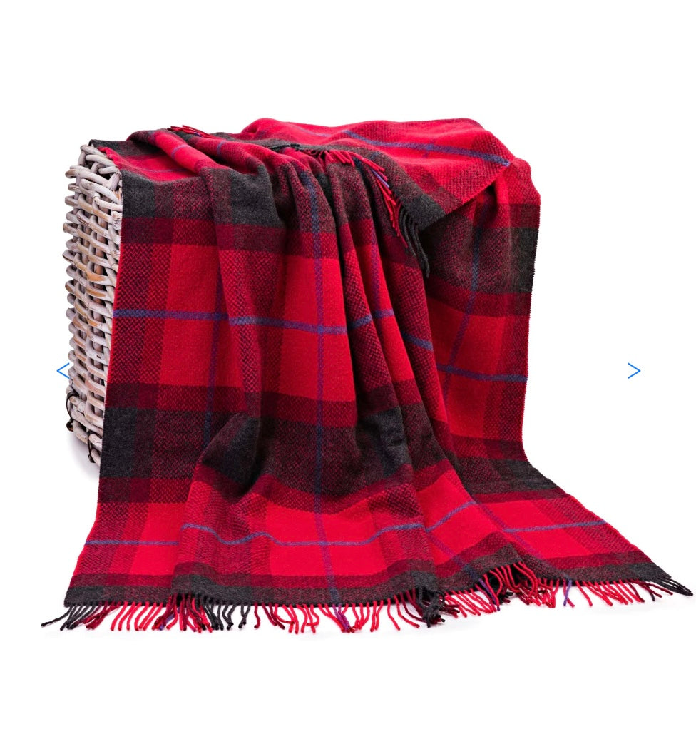 Merino Cashmere Throw - Red & Charcoal Check