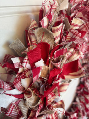 Christmas Rag Wreath - Christmas Red