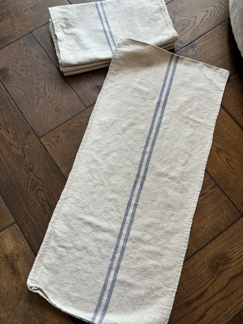 Pale Blue Double Stripe Antique Hungarian Grain Sack