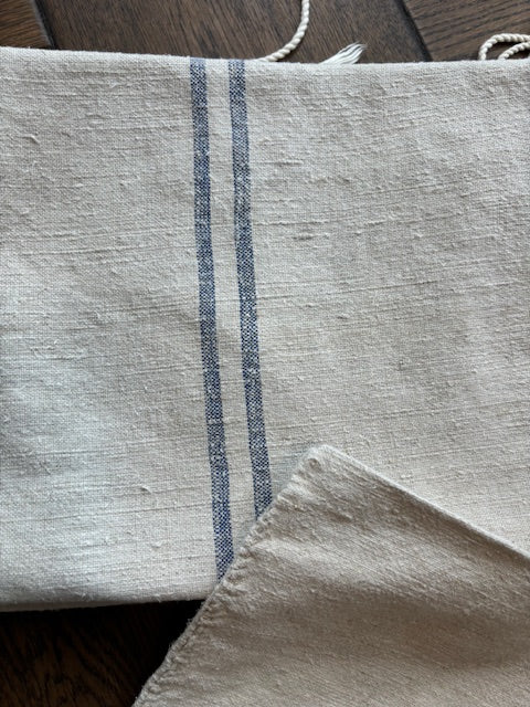 Pale Blue Double Stripe Antique Hungarian Grain Sack