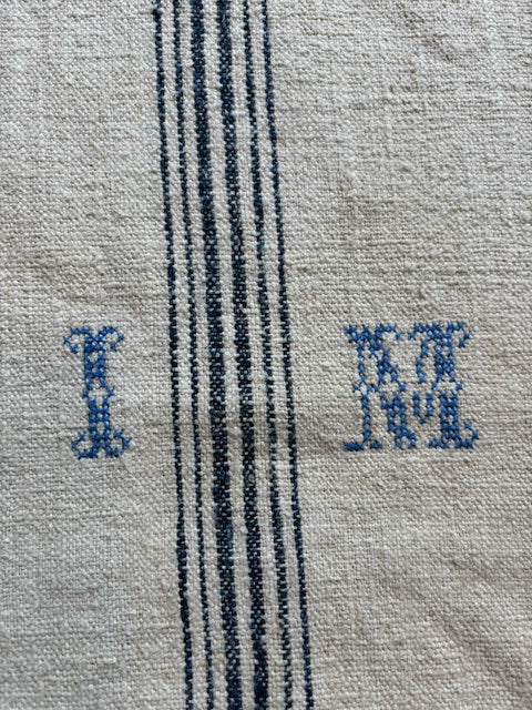6 Stripe IM Monogrammed Antique Hungarian Grain Sack