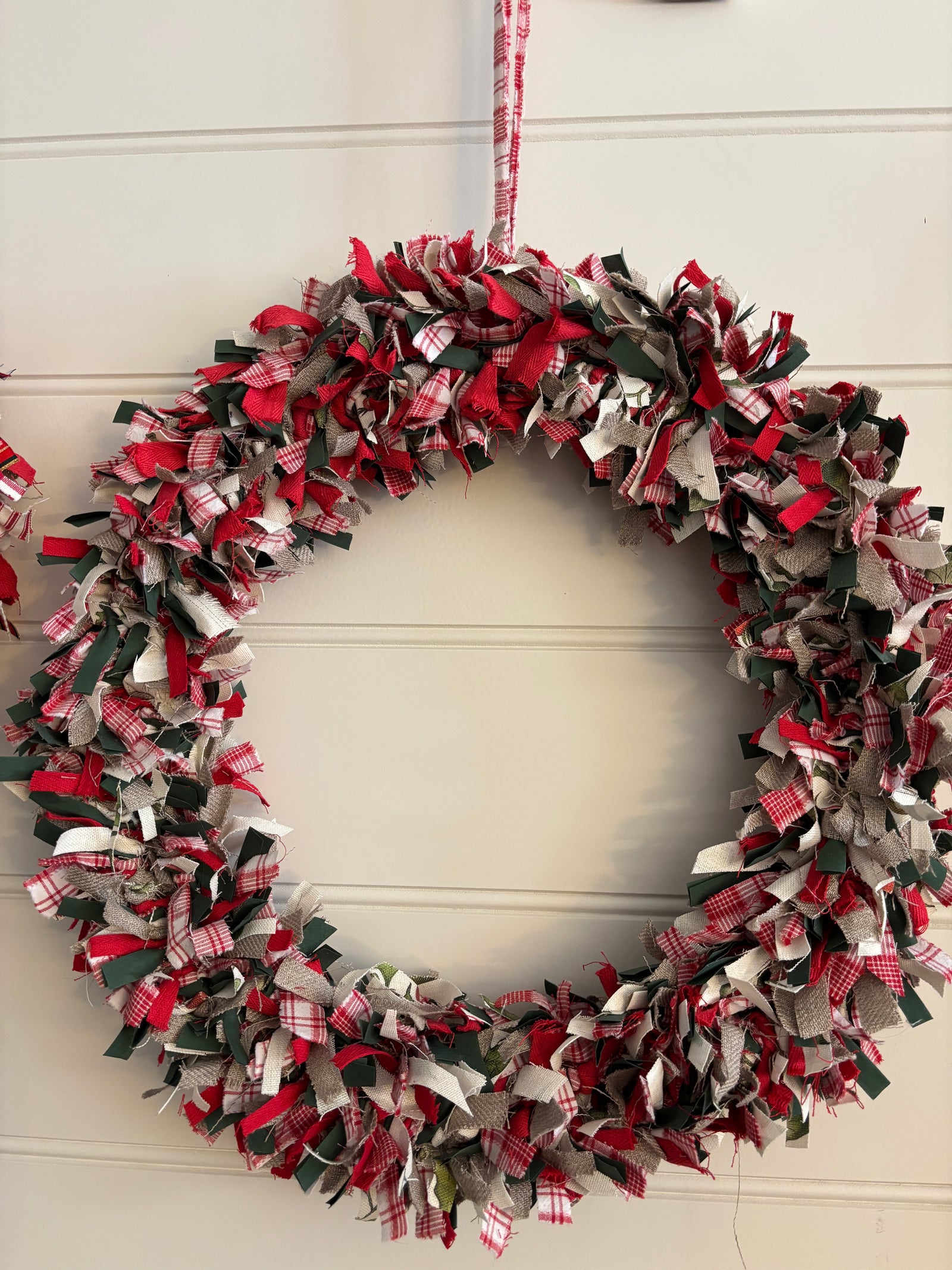 Christmas Rag Wreath - Christmas Red & Green