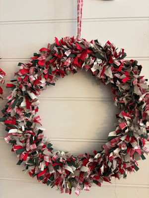 Christmas Rag Wreath - Christmas Red & Green