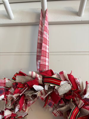 Christmas Rag Wreath - Christmas Red & Gold