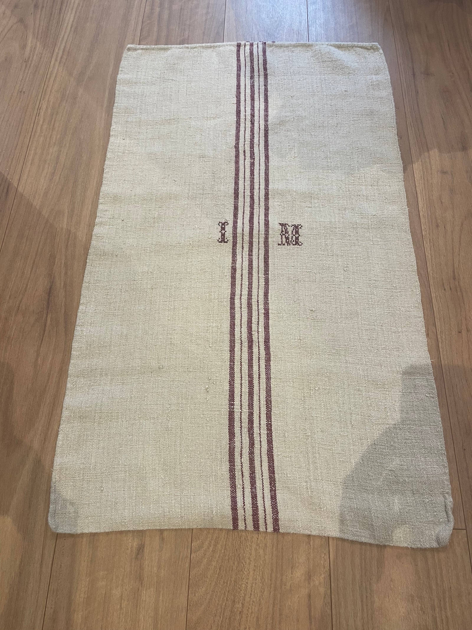 6 Red Stripe IM Monogrammed Antique Hungarian Grain Sack