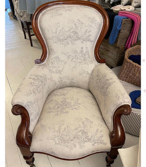 Antique Victorian English Toile Linen Armchair