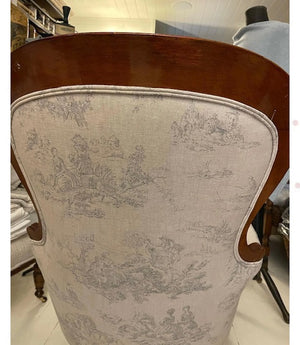 Antique Victorian English Toile Linen Armchair