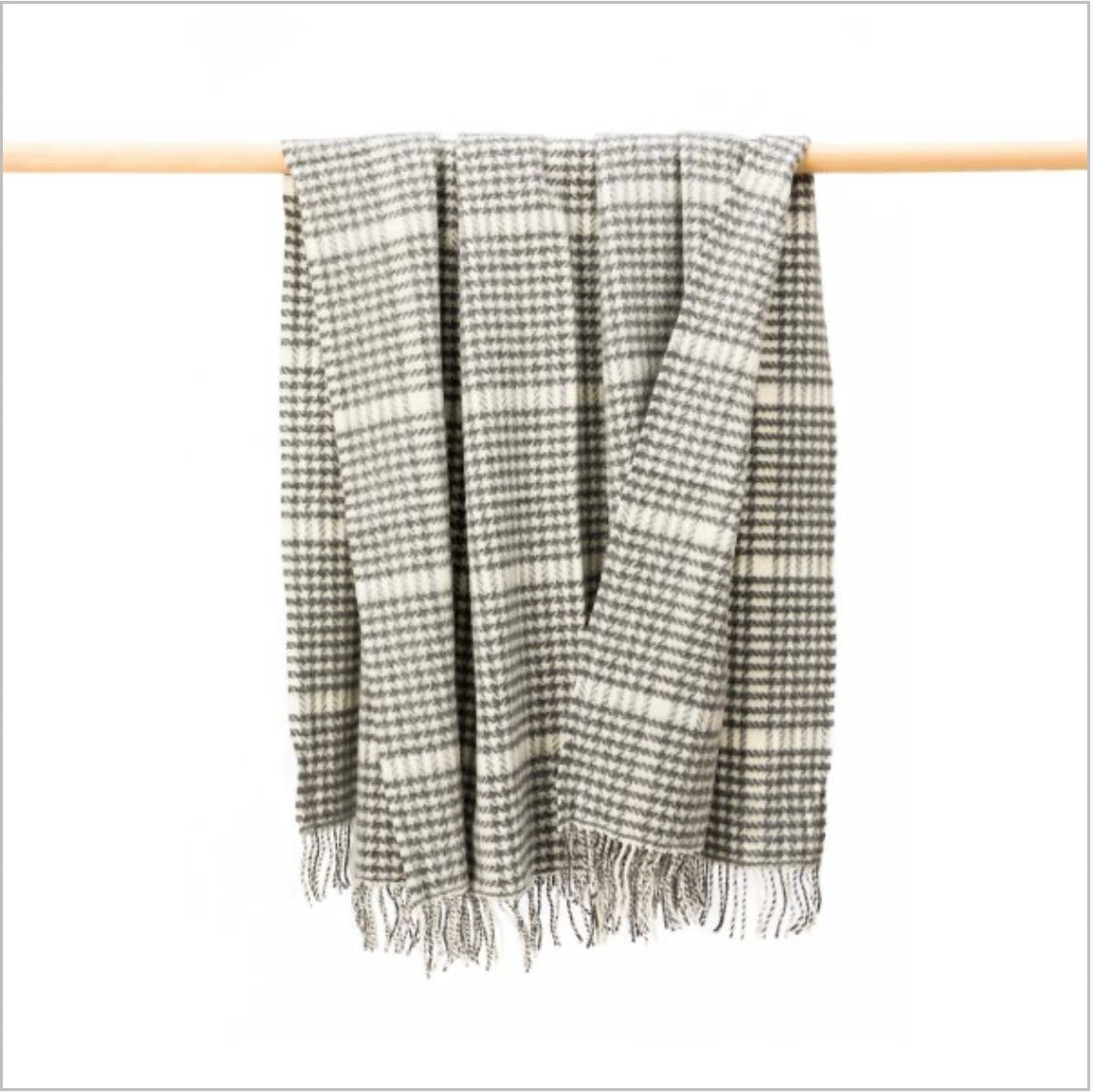 Merino Wool Cashmere Throw - Grey /Cream Herringbone Check