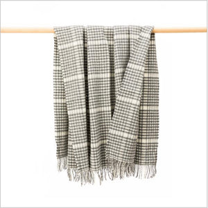 Merino Wool Cashmere Throw - Grey /Cream Herringbone Check