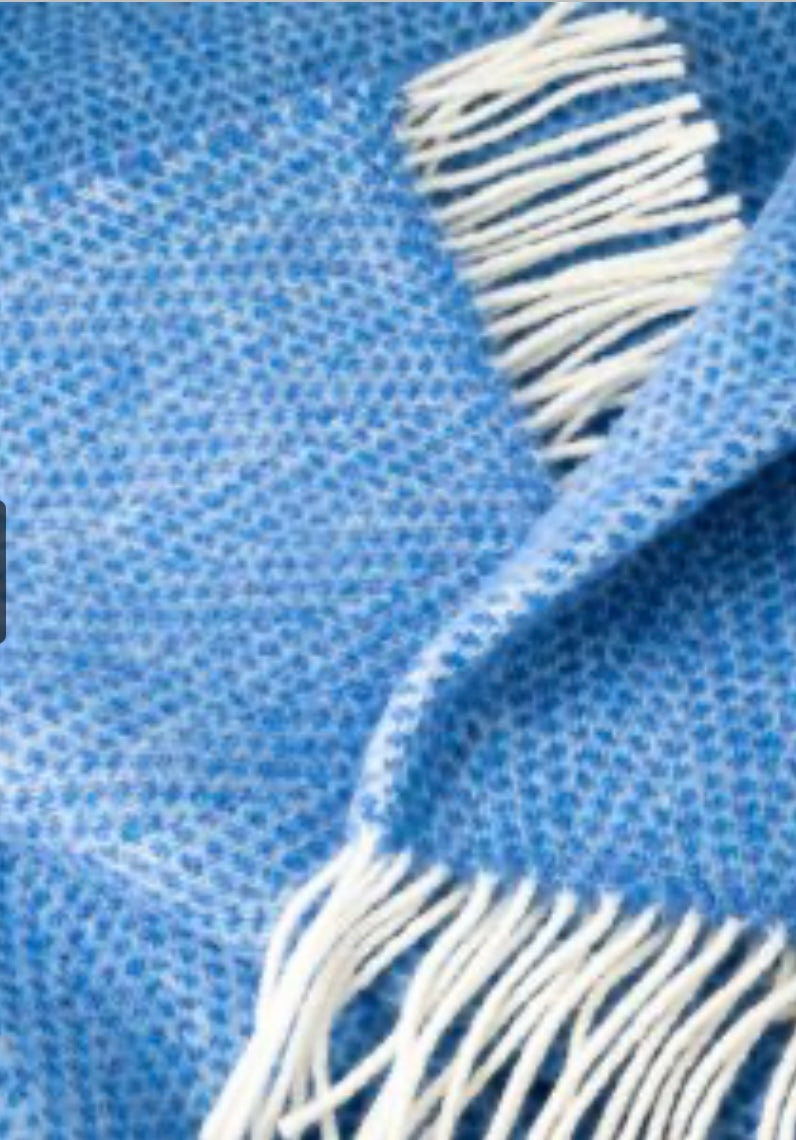 Merino Wool Cashmere Throw - Sea Blue Herringbone